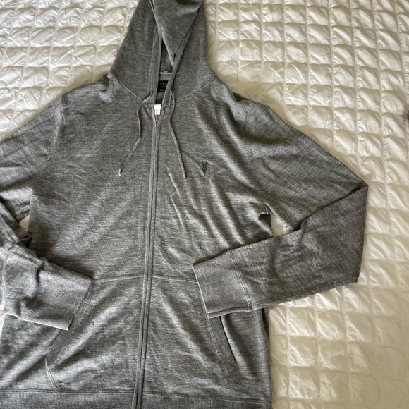 All Saints Mode Merino Wool Gray Zip-Up Men's Sweater - Picture 4 of 14